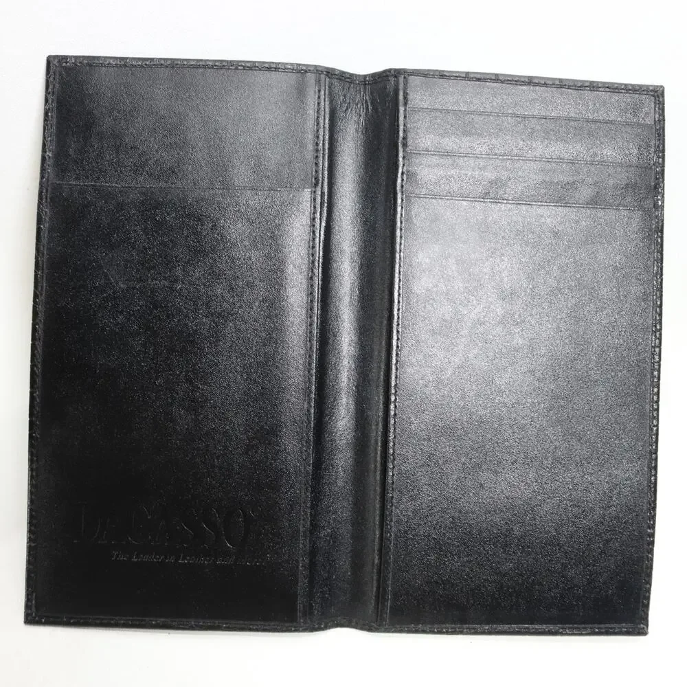 Decasso Passport Wallet Folio Black Croc Embossed Leather Cards Docs